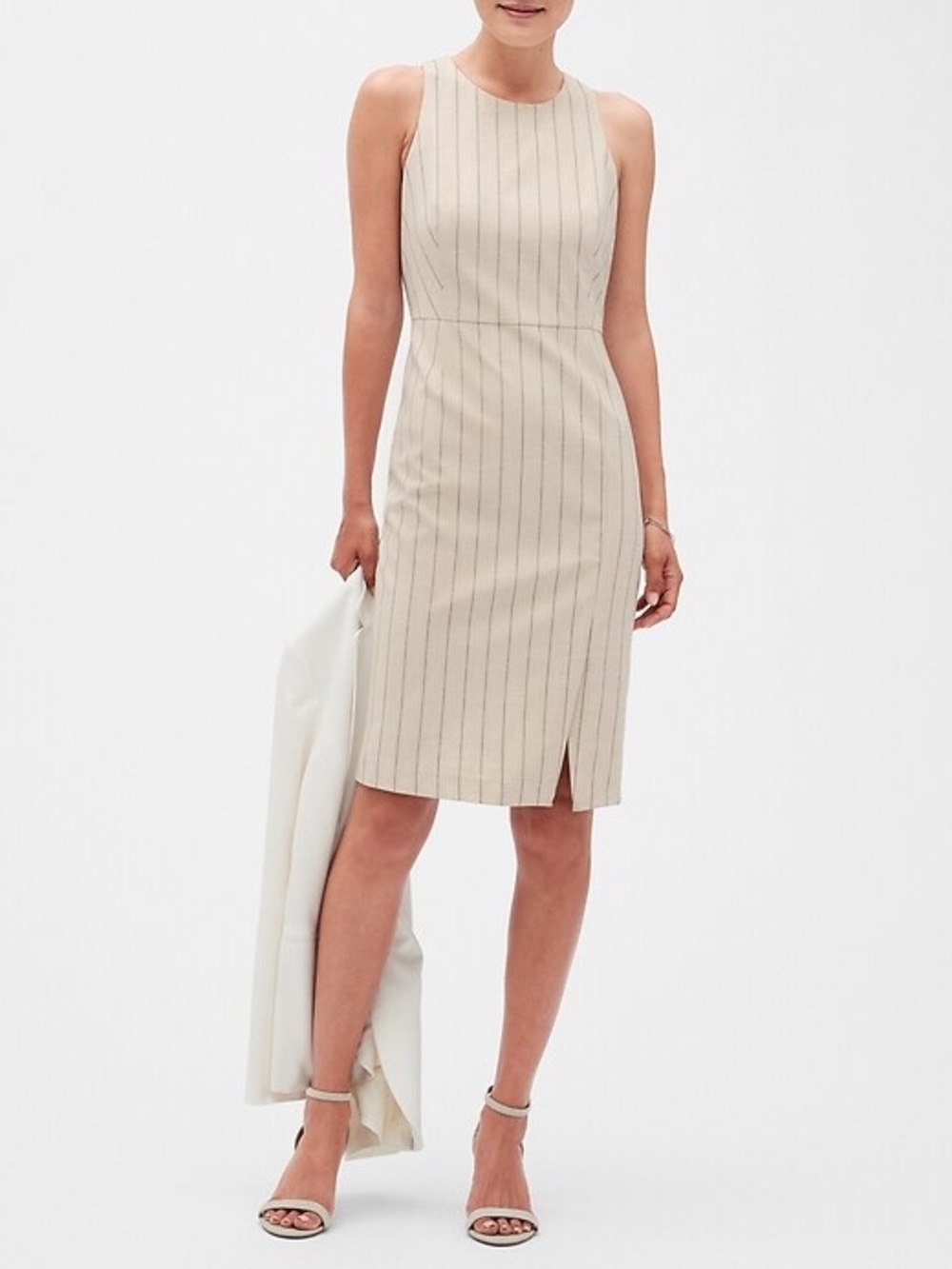 Banana Republic Cream Pinstripe Sheath Midi Dress Size 0P - C72-110